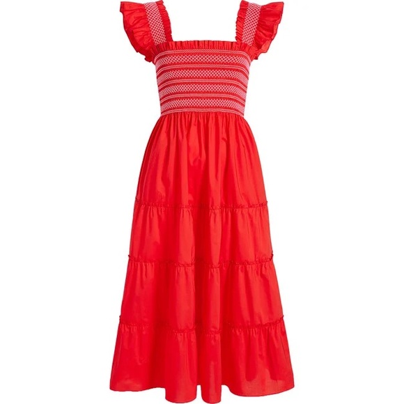 Ellie Nap Dress Cotton Poplin Contrast Stitch in Poppy Red - Picture 4 of 4
